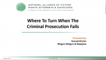 Image of title slide for Where To Turn When The Criminal Prosecution Fails online training.
