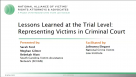 Screenshot of title slide for Lessons Learned at the Trial Level training 